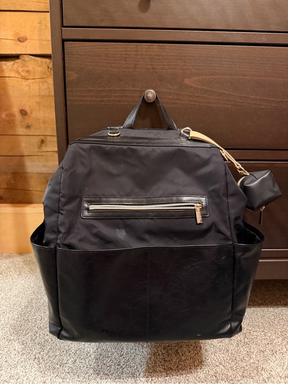 BEIS Black Baby Bag Backpack with Front Zip Pocket